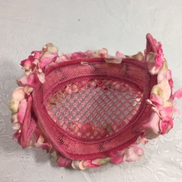 VTG 1950's Floral Blossom Capulet, Cocktail Hat w/ Pink White Flowers - Picture 6 of 7